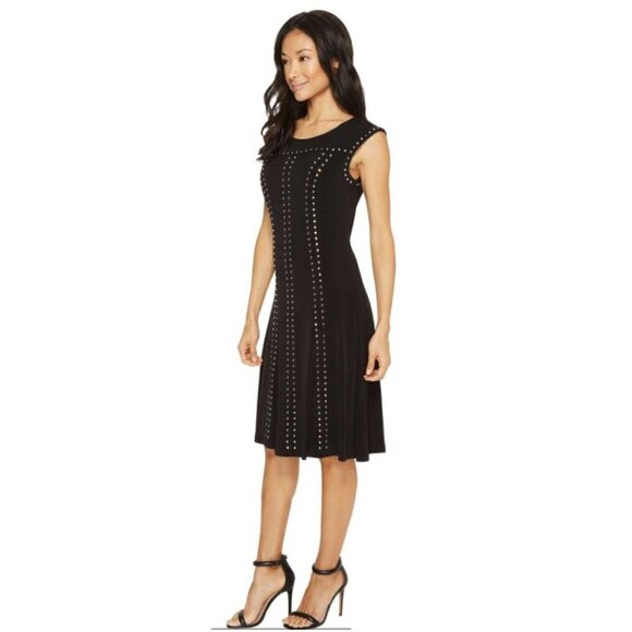 Calvin Klein Black A-Line Silver Studded Shift Cap Sleeve Knee Length Dress Sm - Picture 4 of 14